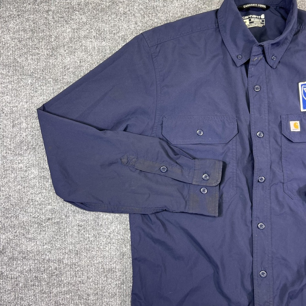 Carhartt Force Shirt Mens Medium Blue Solid Button Front Long Sleeve Workwear - Picture 3 of 12